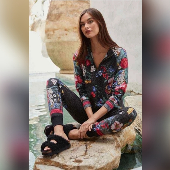 Johnny Was Women’s Onyx Sistine Half Zip Cotton Floral Boho Pullover Size Small - Picture 2 of 11